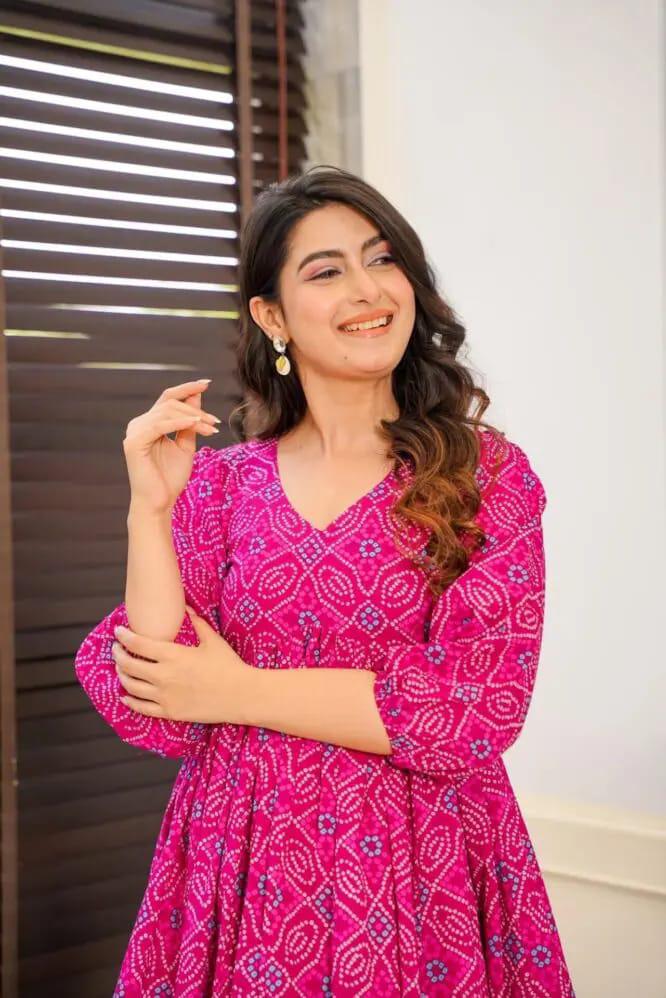 Designer Pink Printed Midi Dress