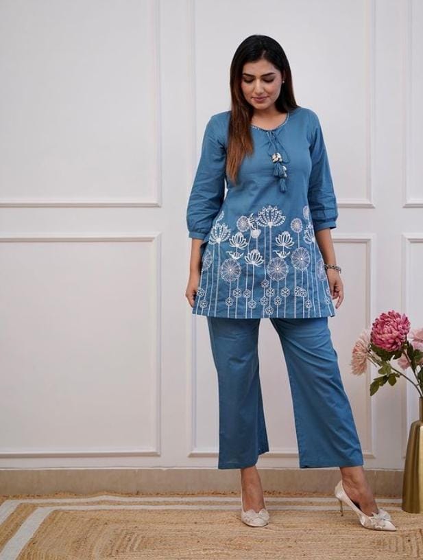 Classy Blue Embroidered Co-ord Set
