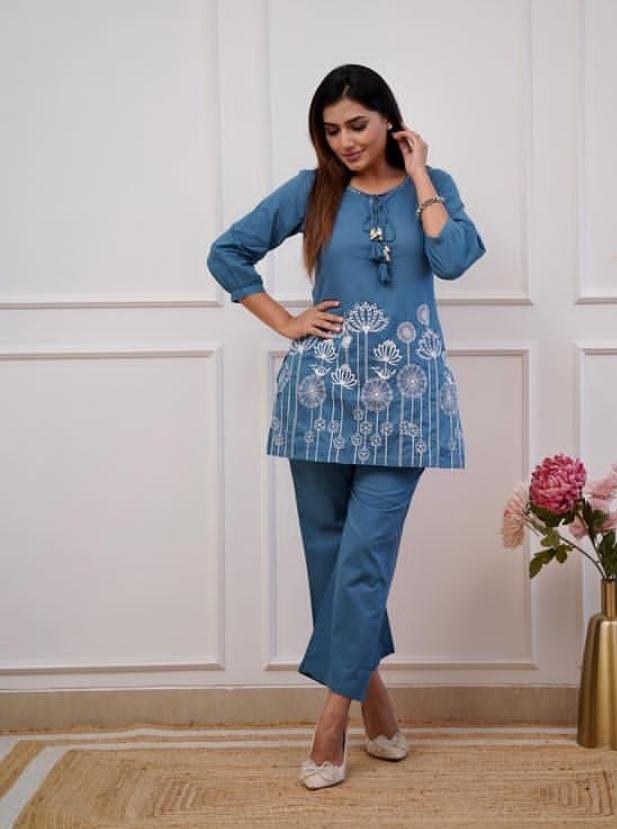 Classy Blue Embroidered Co-ord Set
