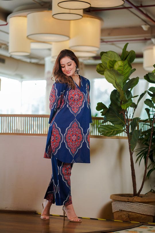 Elegant Blue & Brown  Co-ord Set