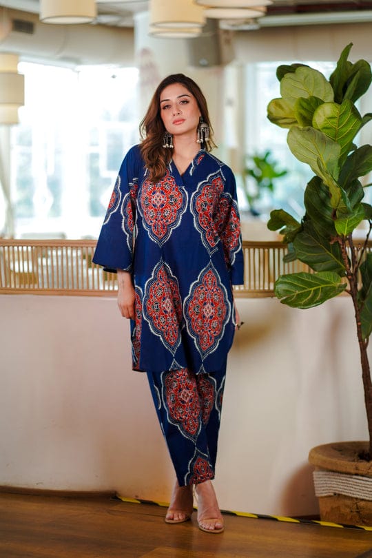 Elegant Blue & Brown  Co-ord Set