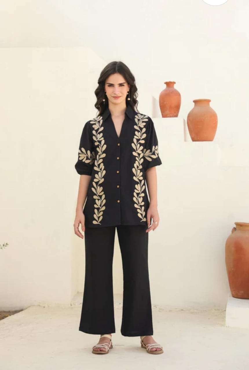 Elegant Floral Embroidered Co-ord Set