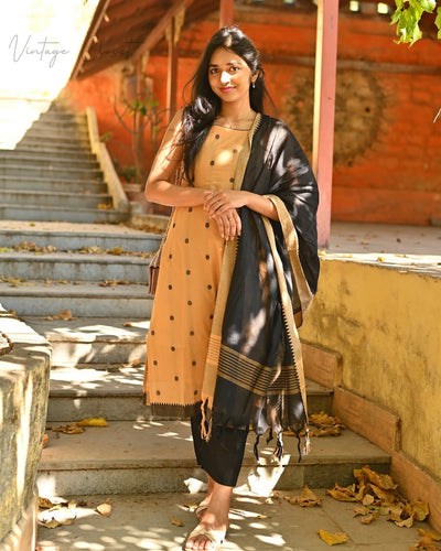 south handloom outfit for combinations of temple border