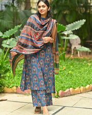 Ajrakh printed A-line Kurti comes with Halter detailing