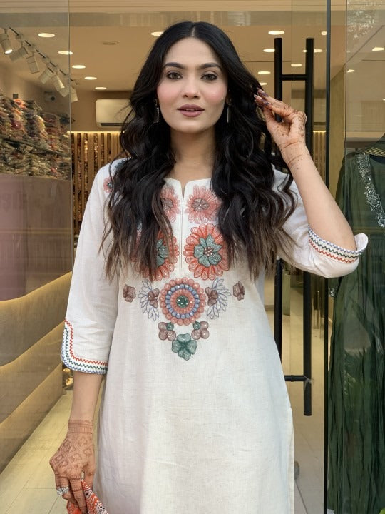 Elegant Floral White Printed Co-ord Set