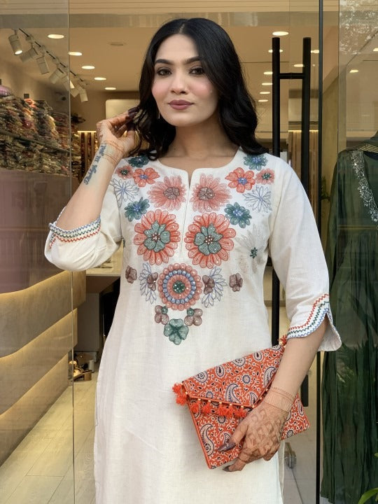 Elegant Floral White Printed Co-ord Set