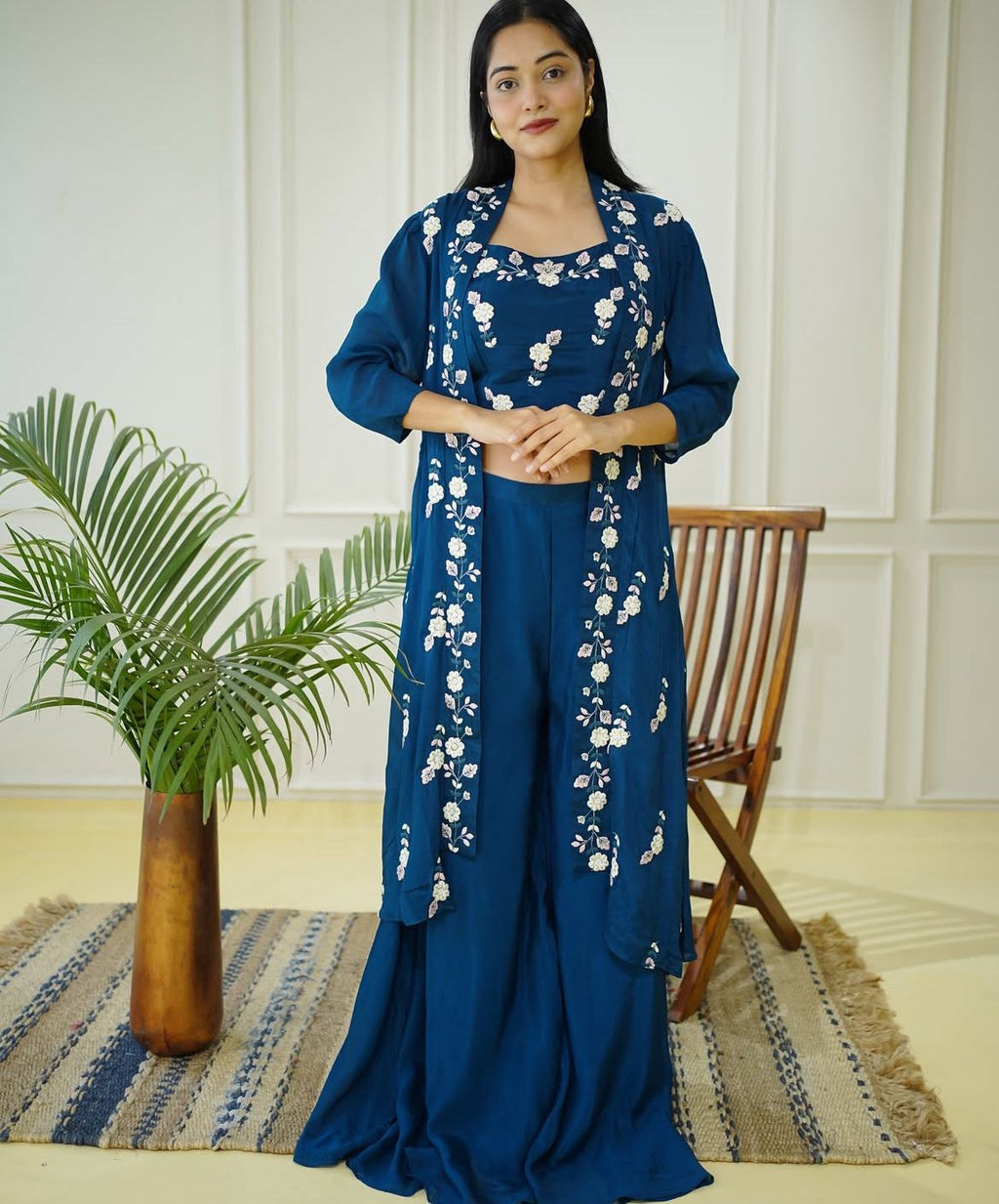 Stylish Blue Embroidered Co-ord Set