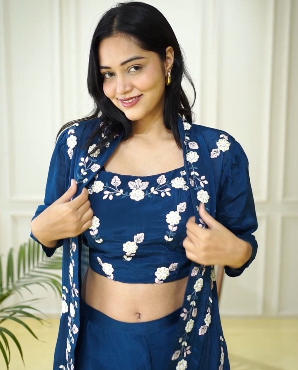 Stylish Blue Embroidered Co-ord Set