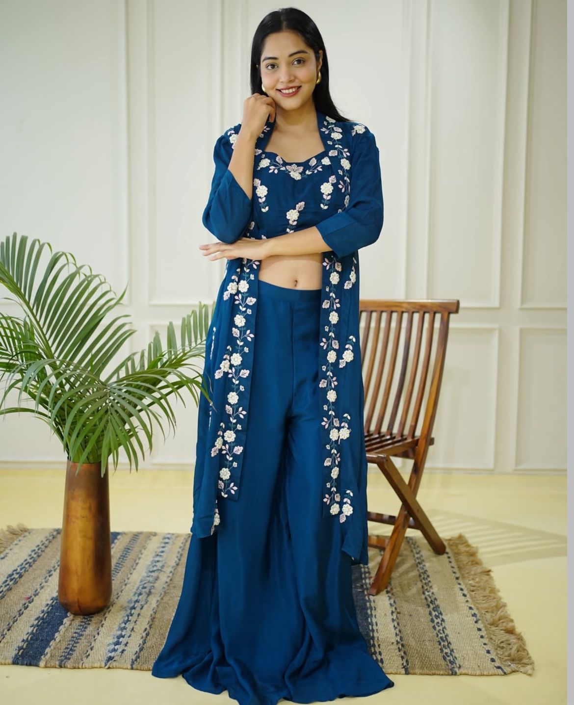 Stylish Blue Embroidered Co-ord Set