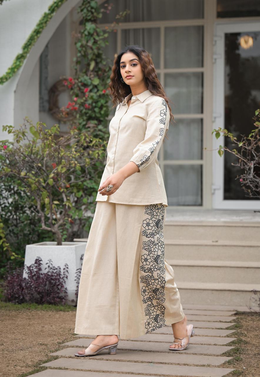 Elegant Off-White Embroidered Co-ord Set