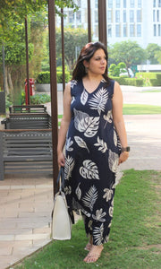 A-line kurti with tropical leaf prints