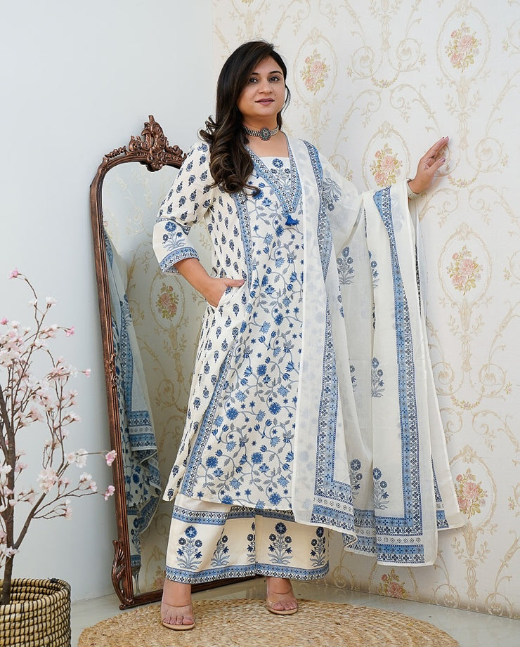 Floral Motif Printed Cotton kurta Set