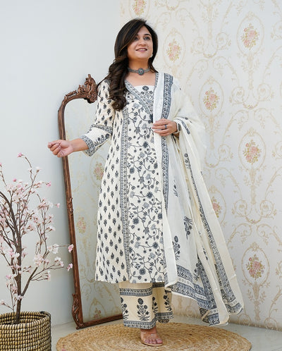 Floral Motif Printed Cotton kurta Set
