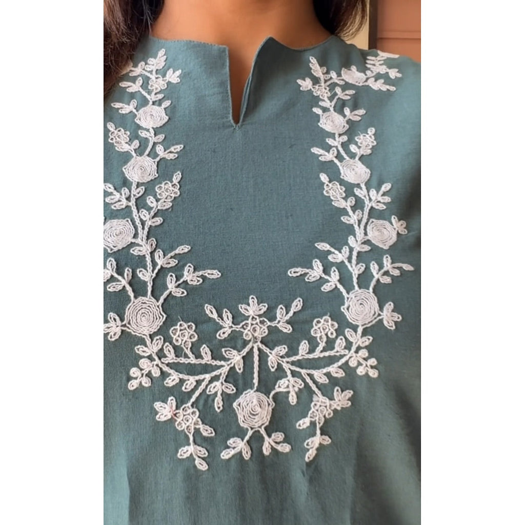 Elegant Dusty Teal Embroidered Co-ord Set