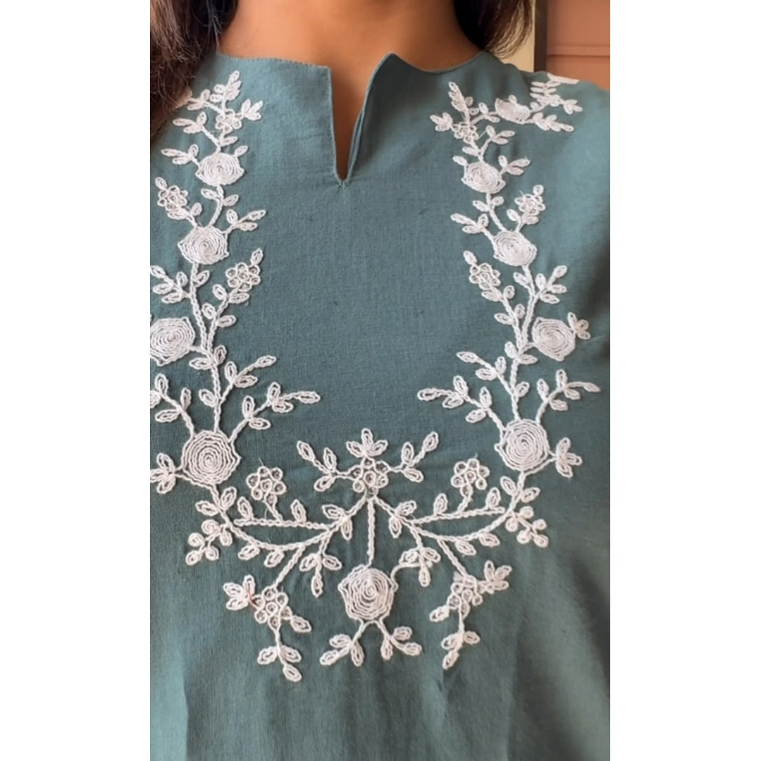 Elegant Dusty Teal Embroidered Co-ord Set
