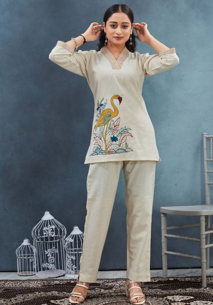 Premium White Embroidered Co-ord Set