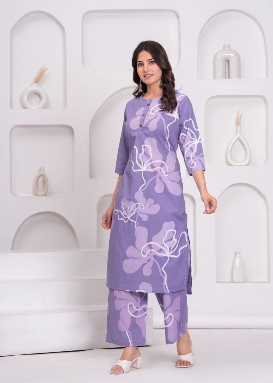 Trendy Purple Floral Designed Co-ord Set