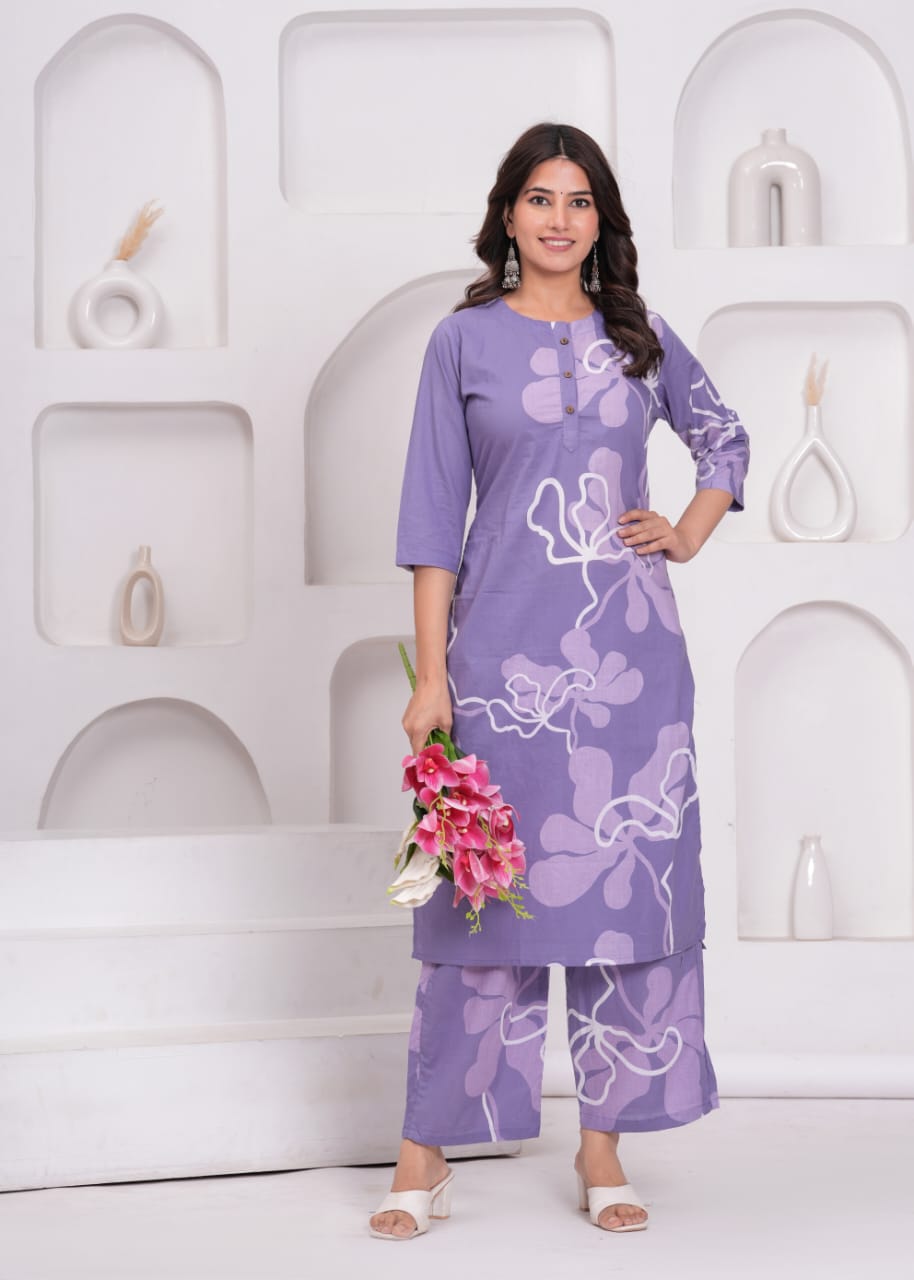 Trendy Purple Floral Designed Co-ord Set