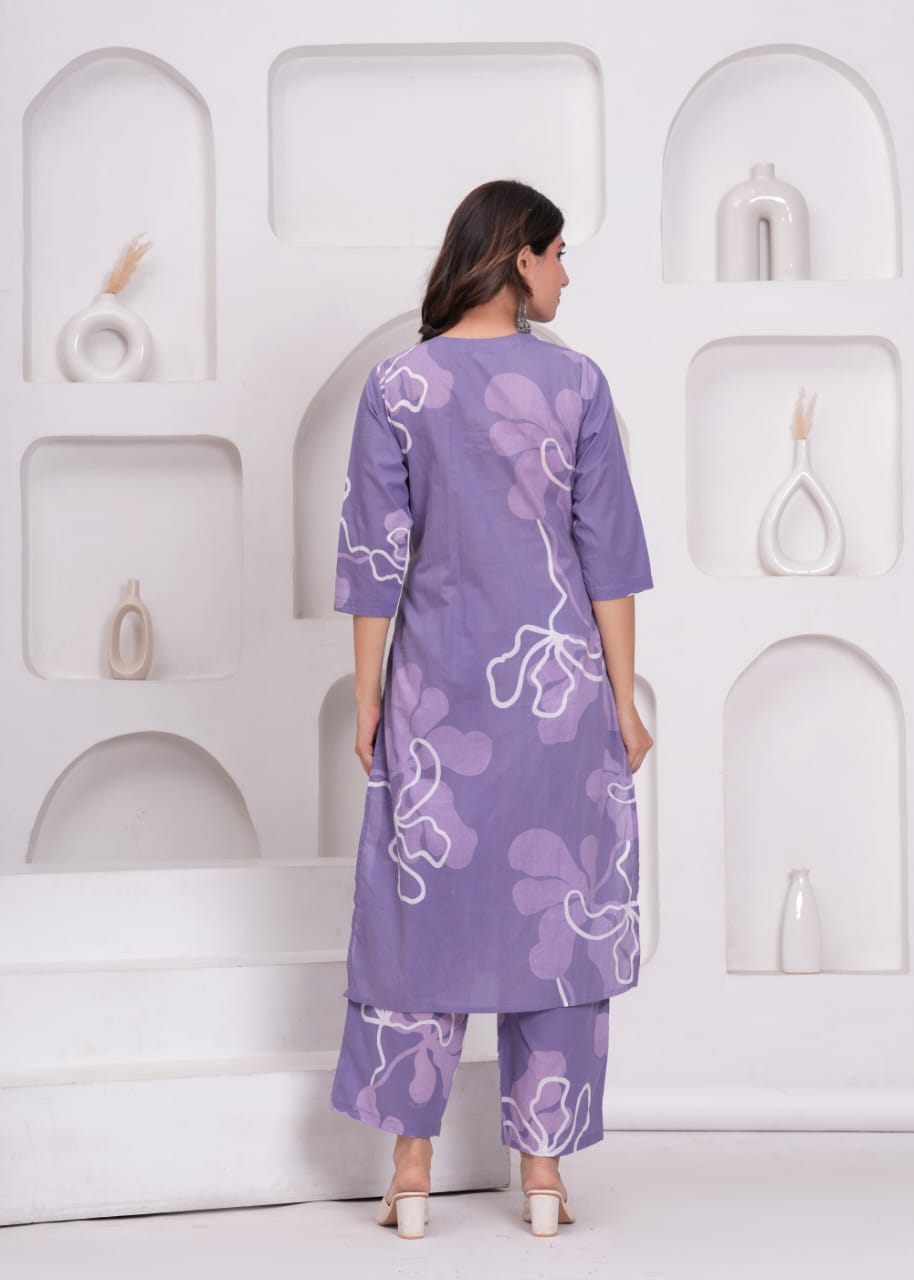 Trendy Purple Floral Designed Co-ord Set