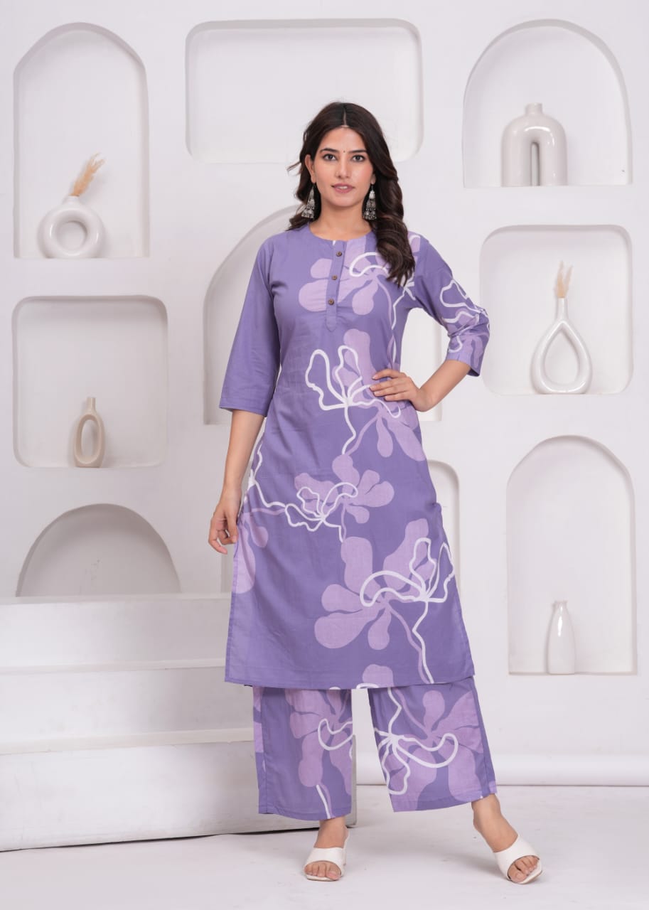 Trendy Purple Floral Designed Co-ord Set