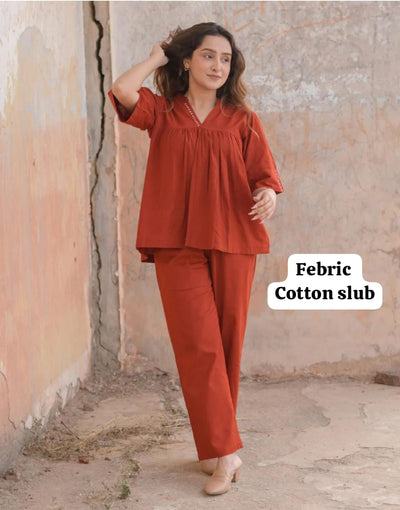Premium cotton slub top Co-ord Set