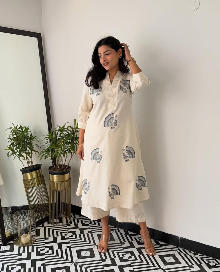 Embroidery work A-line kurta Plazzo set
