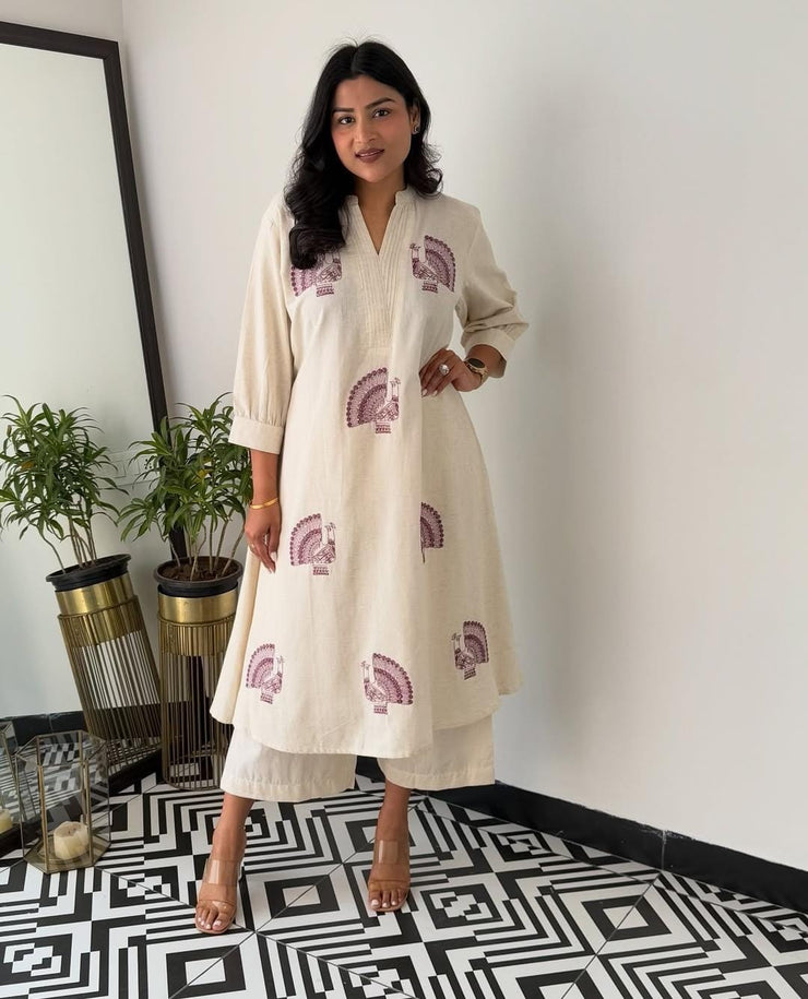 Embroidery work A-line kurta Plazzo set
