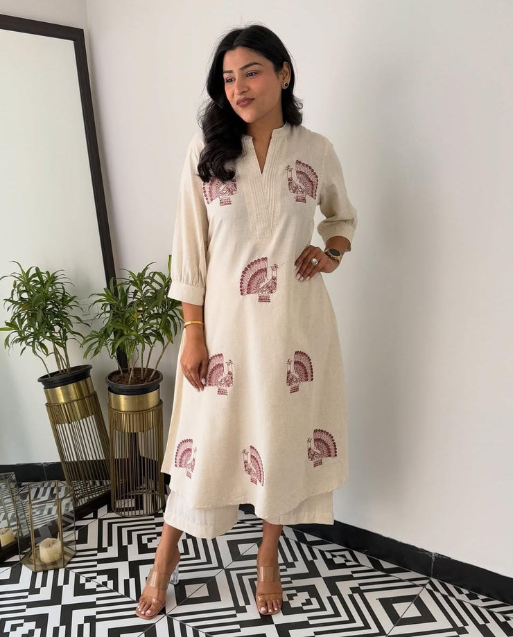 Embroidery work A-line kurta Plazzo set