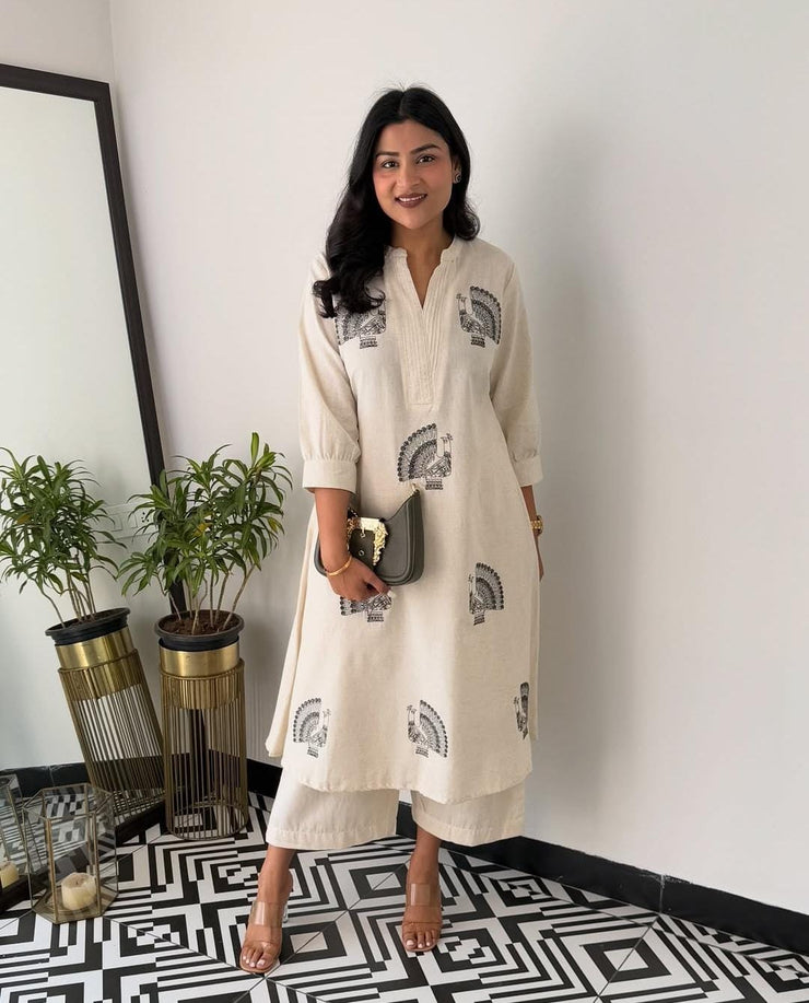 Embroidery work A-line kurta Plazzo set